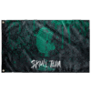 Green concentric spiral rave flag with cracked texture and Skull Team text, flat view