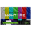 Retro TV color bars flag with Stay Tuned Nghtmre text and 73% loading bar