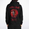 Space Mom Rezz text on black starfield hoodie back with red portal cartoon figure