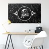 Lucii badge rave flag above desk showing alien and cosmic girl design against starfield