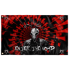 Antlered skull figure rave flag with red starburst pattern and Enter The Void text