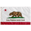 California Republic rave flag with grizzly bear text reads California Rave Fam