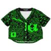 Circuit board rave cropped baseball jersey with a black and green circuit-board print