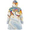 Cream iridescent soap swirl cloak straight back view showing hood detail