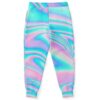 Iridescent liquid swirl print joggers back view showing seamless pastel pattern flow