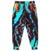 Neon acid trip joggers showing melting swirl pattern across the back and drawstring waist