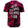 Hot pink liquid marble rave baseball jersey back view with Acid Techno Techno Club text
