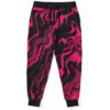 Hot pink liquid marble rave joggers with black swirl print front view