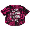 Pink marble rave cropped baseball jersey with pink and black marbled print and Acid Techno Techno Club text
