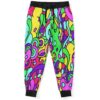 Abstract groovy rave joggers front view showing black drawstring waistband and thick outline swirls
