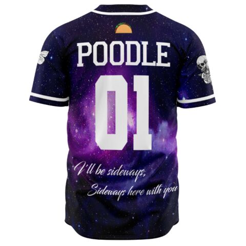 Back view custom jersey featuring 'POODLE' text with galaxy design