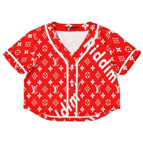 Red cropped rave top jersey with white geometric logo