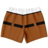 Brown novelty swim trunks back view showing black stripe trompe design