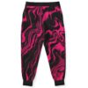 Hot pink and black marbled joggers back view showing swirl pattern continuity