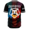 Back view of Shinigami baseball jersey with skull pentagon shield and blue red color block
