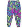 Magenta paisley floral rave joggers flat lay front view with drawstring waist