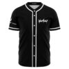Black rave baseball jersey with white pinstripe and WaxMotif signature logo front view