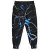 Black electric lightning rave joggers back view showing bolt pattern across seat and legs