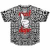 Snake print rave baseball jersey back view with thumbs up graphic and most dope text
