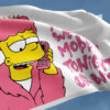 Flag waving outdoors showing pink haired cartoon-inspired character on phone beside dripping pink graffiti text