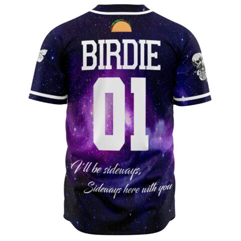 Back view custom jersey with 'BIRDIE 01' text on galaxy background