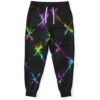 Black rave joggers with neon starburst diamond pattern front view flat lay