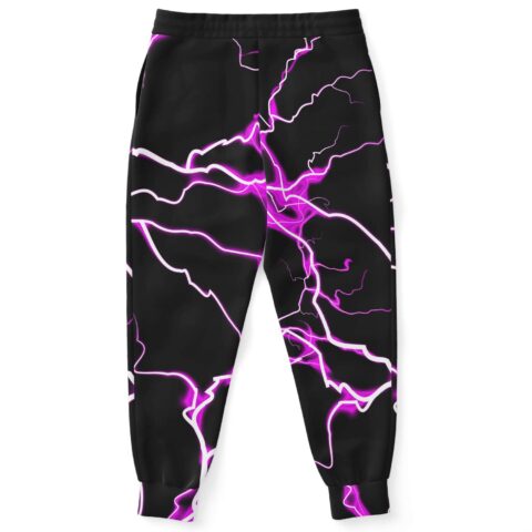 Electric lightning print joggers back view showing bolts branching down each leg