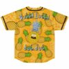 Cartoon pineapple face design with Wubba Lubba dub dub text on jersey back