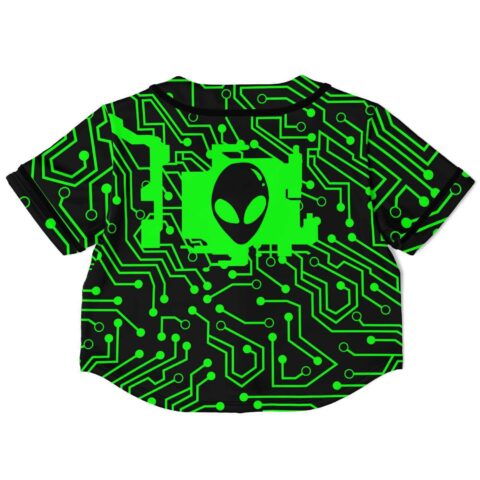 Back view of cropped jersey featuring tech graphic on circuits