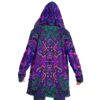 Back view of hooded rave cloak in purple and teal mandala kaleidoscope print