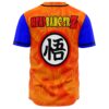 Back view of orange anime-inspired baseball jersey with Headbangerz Z text and kanji circle patch