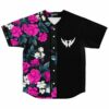 pink rose split print rave baseball jersey with white wing logo flat front view