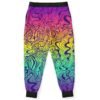 Rainbow trippy liquid rave joggers back view showing full swirl pattern flow