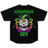 Black jersey back view with Headbanger 420 text and dripping skull graphic design