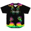Black rave baseball jersey with glowing two hands smoke design and Subtronics text front view