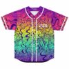 Rainbow psychedelic swirl baseball jersey with Baby Rave Monster text flat front view