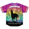 Rainbow swirl jersey back with LSDREAM logo and glowing unicorn silhouette design
