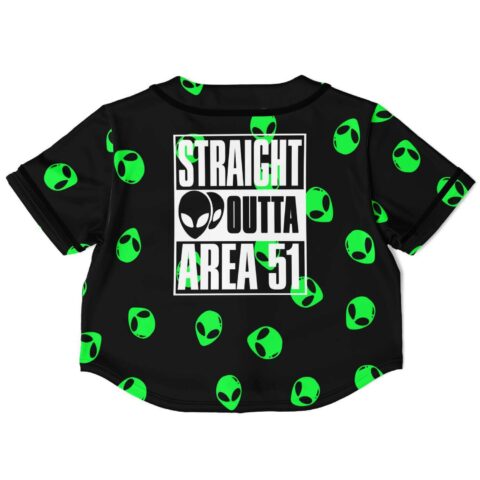 Back view crop top with alien-inspired text design