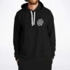 Black rave hoodie front view showing small Anti Riddim Riddim Club chest logo