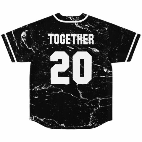 back view of marble baseball jersey showing Together 20 text in white