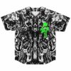 black and white liquid marble swirl rave baseball jersey with green creature logo flat front