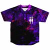purple liquid marble rave baseball jersey with twin alien silhouette patch flat lay front view
