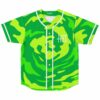 Green swirling camo rave baseball jersey front view with white piping and TVBOO logo