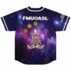 Back flat lay showing tattooed meditating figure with chakra symbols and FMUOASL text