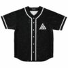 Black galaxy speckled baseball jersey with white trim and triangle mountain logo front view