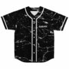black marble rave baseball jersey with Headbanger wordmark on the chest, flat lay front