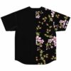 Black cherry blossom baseball jersey flat lay back view with floral vine on right panel