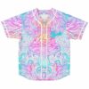 pastel psychedelic mushroom rave baseball jersey with all-seeing eye caps flat front view