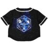 Black celestial rave crop top, back view, geometric and celestial graphics