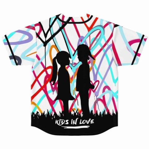 Kids in Love silhouette couple print on scribbled heart rave baseball jersey back view